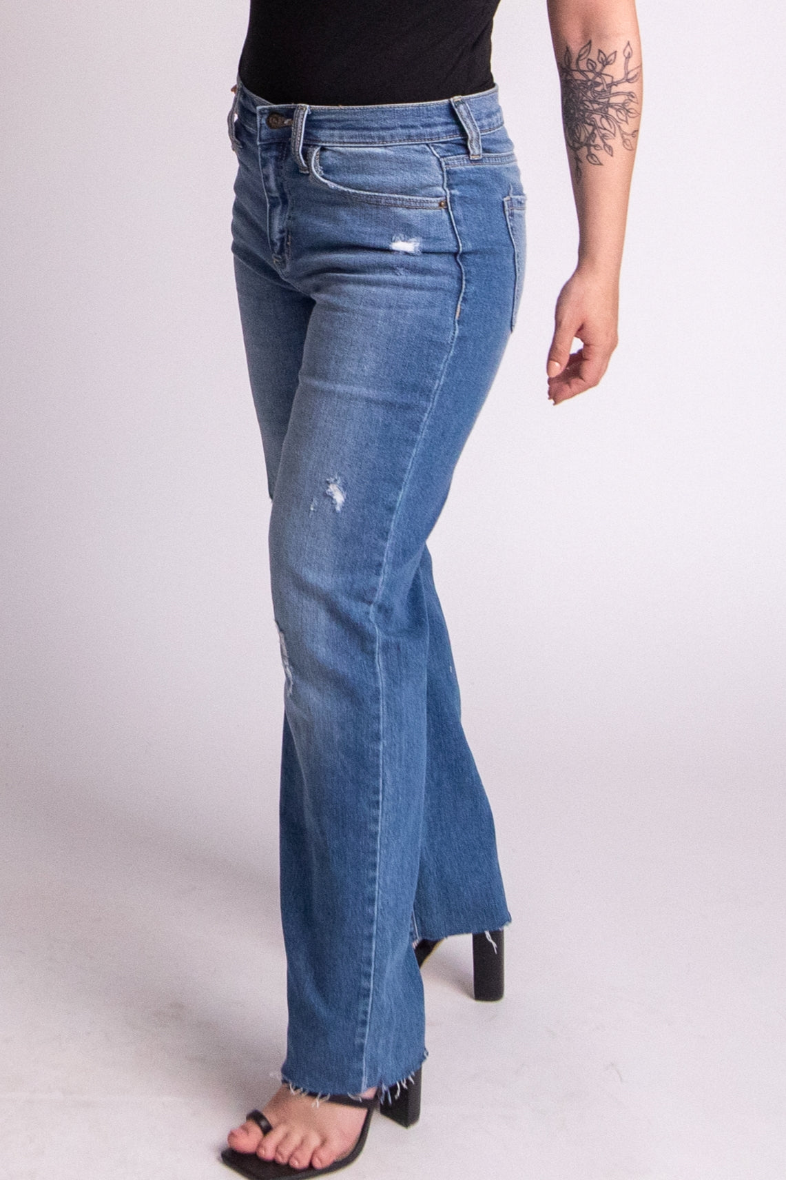 straight leg denim jeans or pants