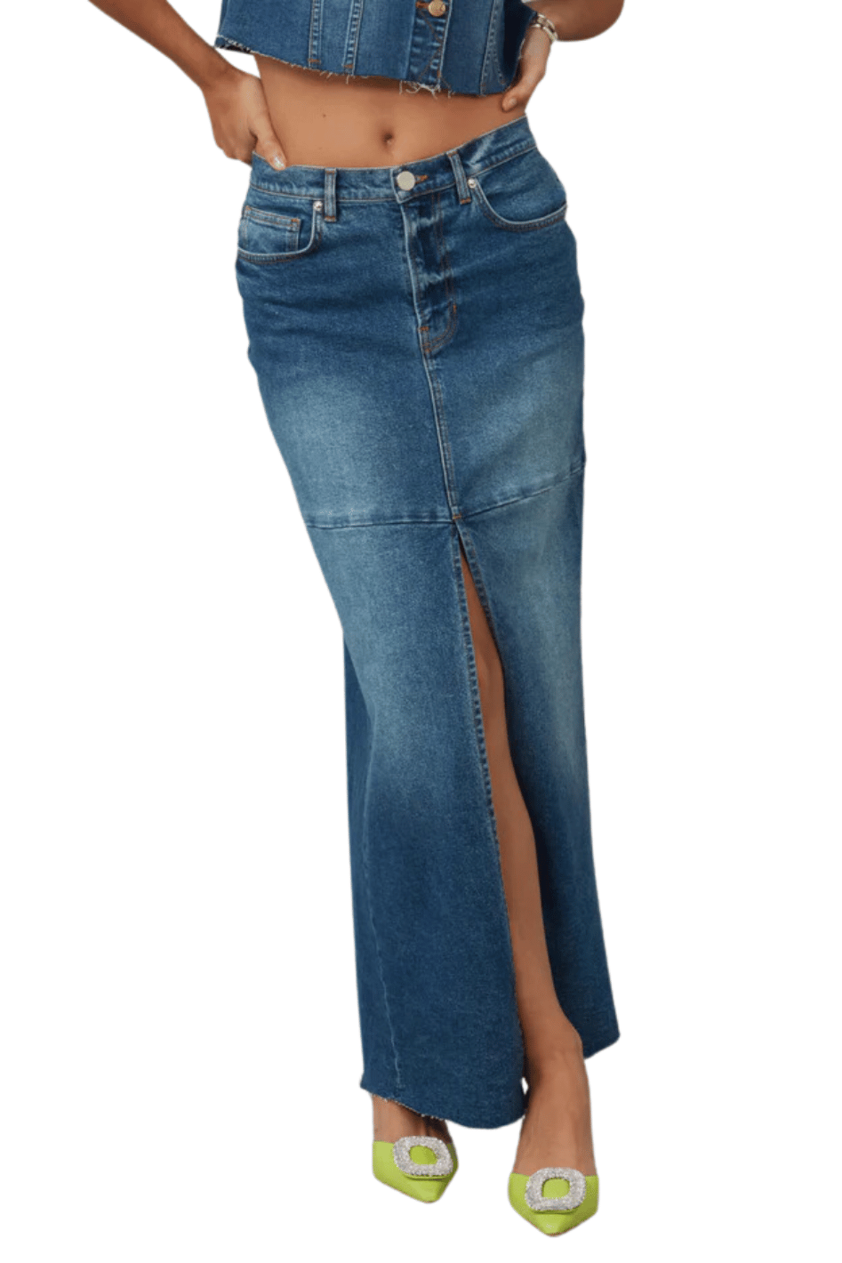 MADLYN High Rise Denim Maxi Skirt - Expressive Collective CO.
