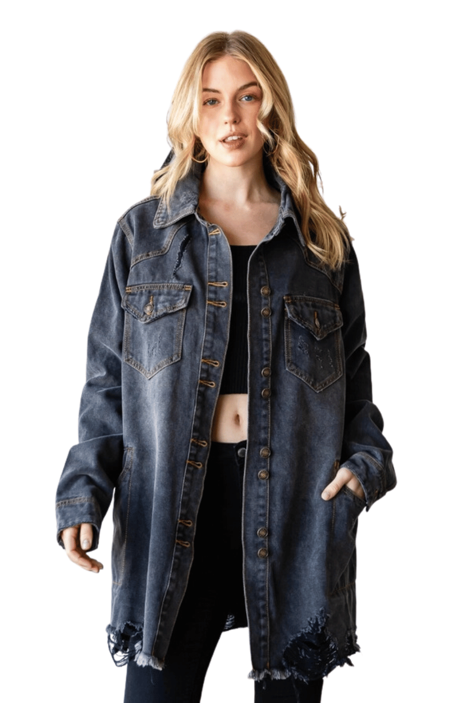 The Jean Queen Western Denim Shacket - Expressive Collective CO.
