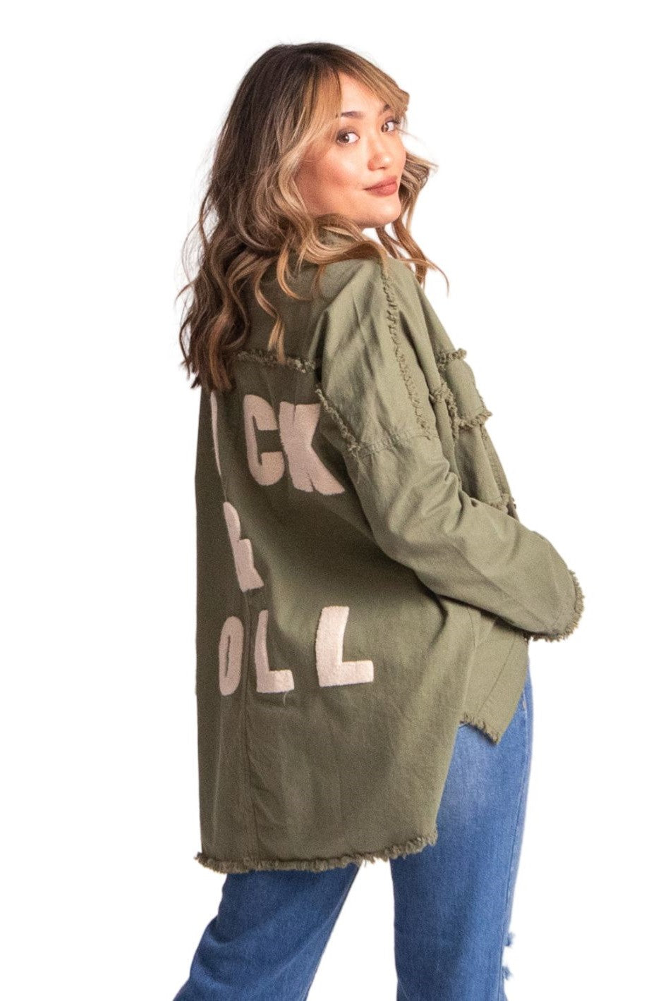 I Love Rock and Roll Letter Detail Twill Jacket - Expressive Collective CO.