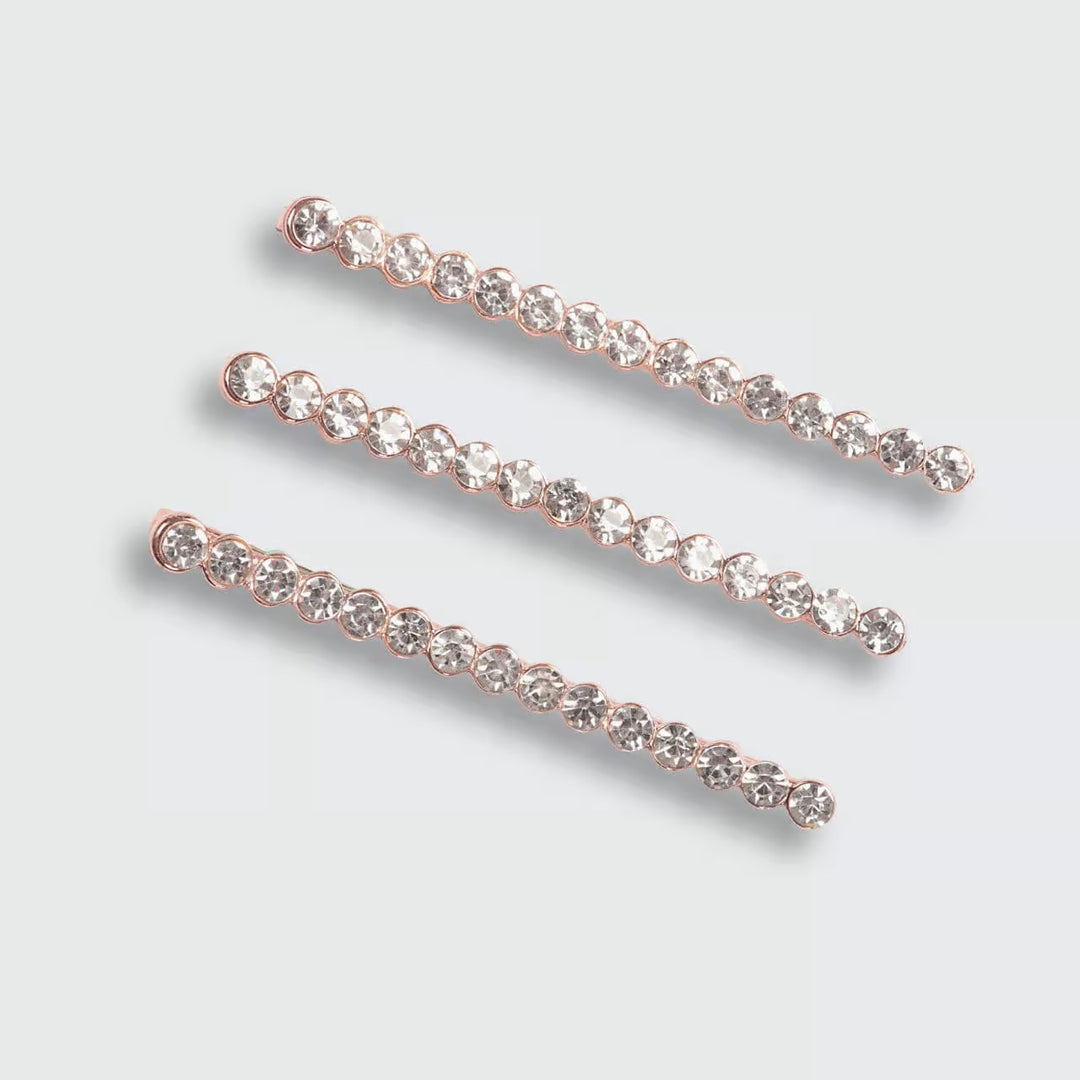 Rhinestone Bobby Pins 3 Pack - Rose Gold - Expressive Collective CO.