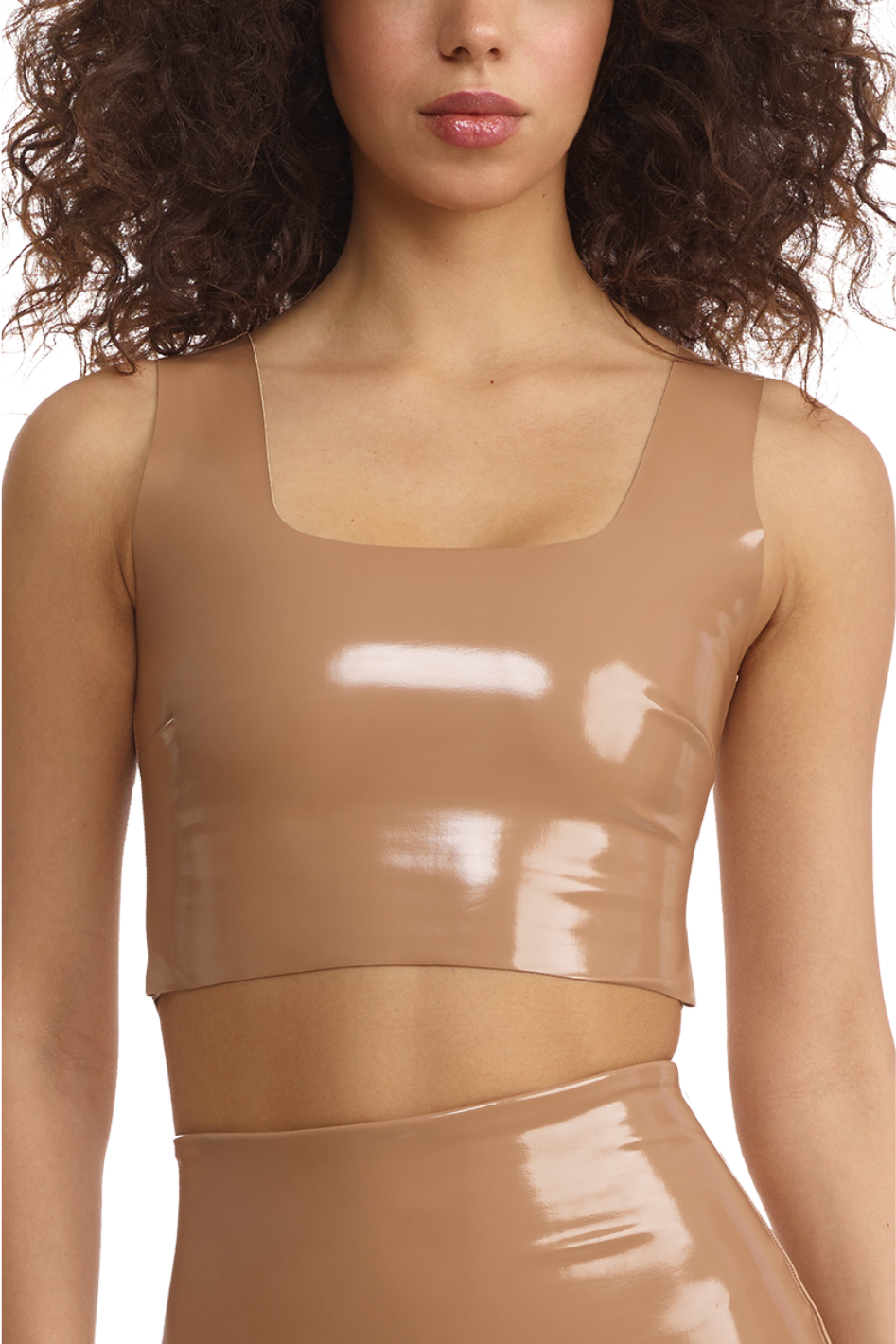 Commando faux leather patent leggings and crop top set in tan