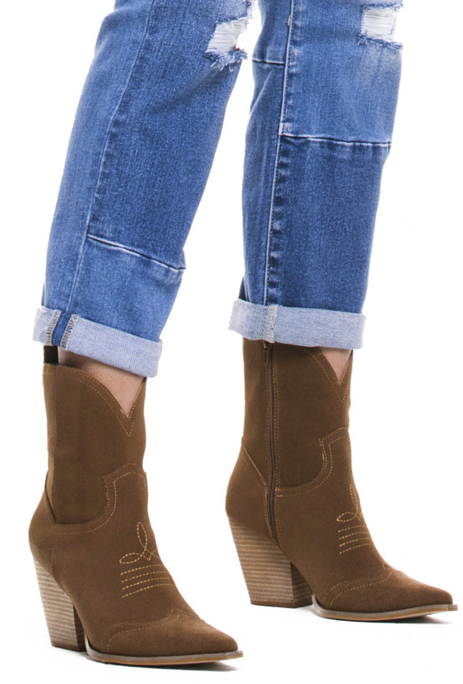 Ariella Brown Suede Western Boots - Expressive Collective CO.