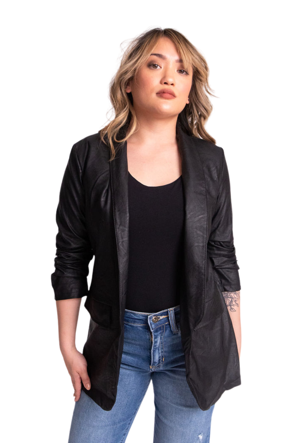 Brittany Black Faux Leather Blazer - Expressive Collective CO.