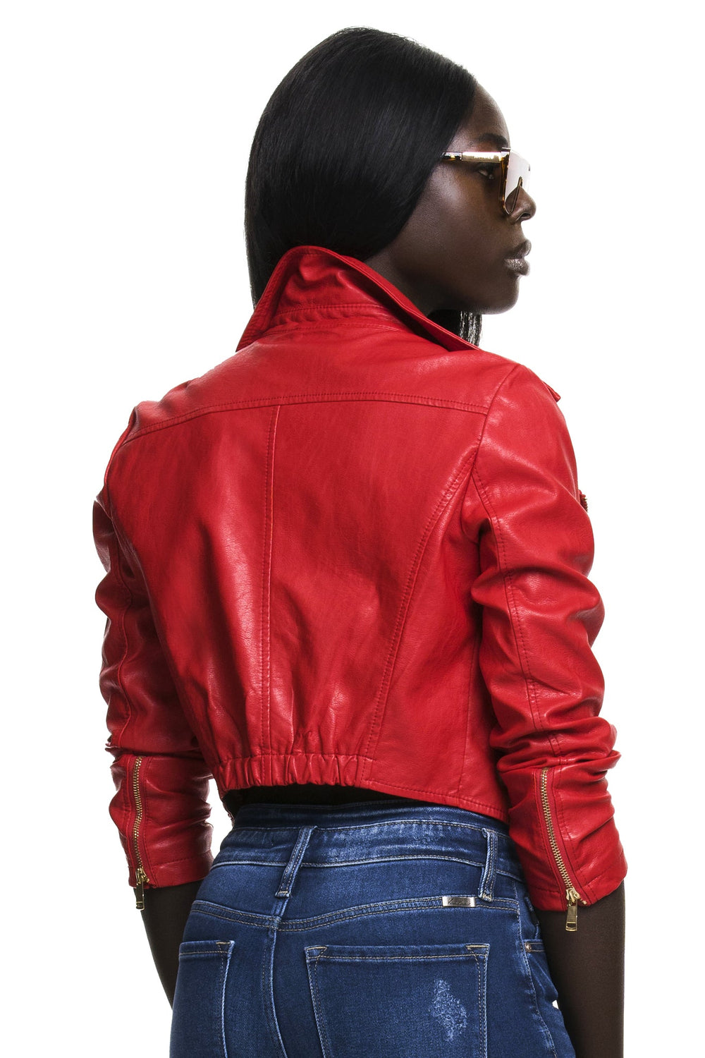 The Rebel Cropped Gold Moto Jacket - Red - Expressive Collective CO.