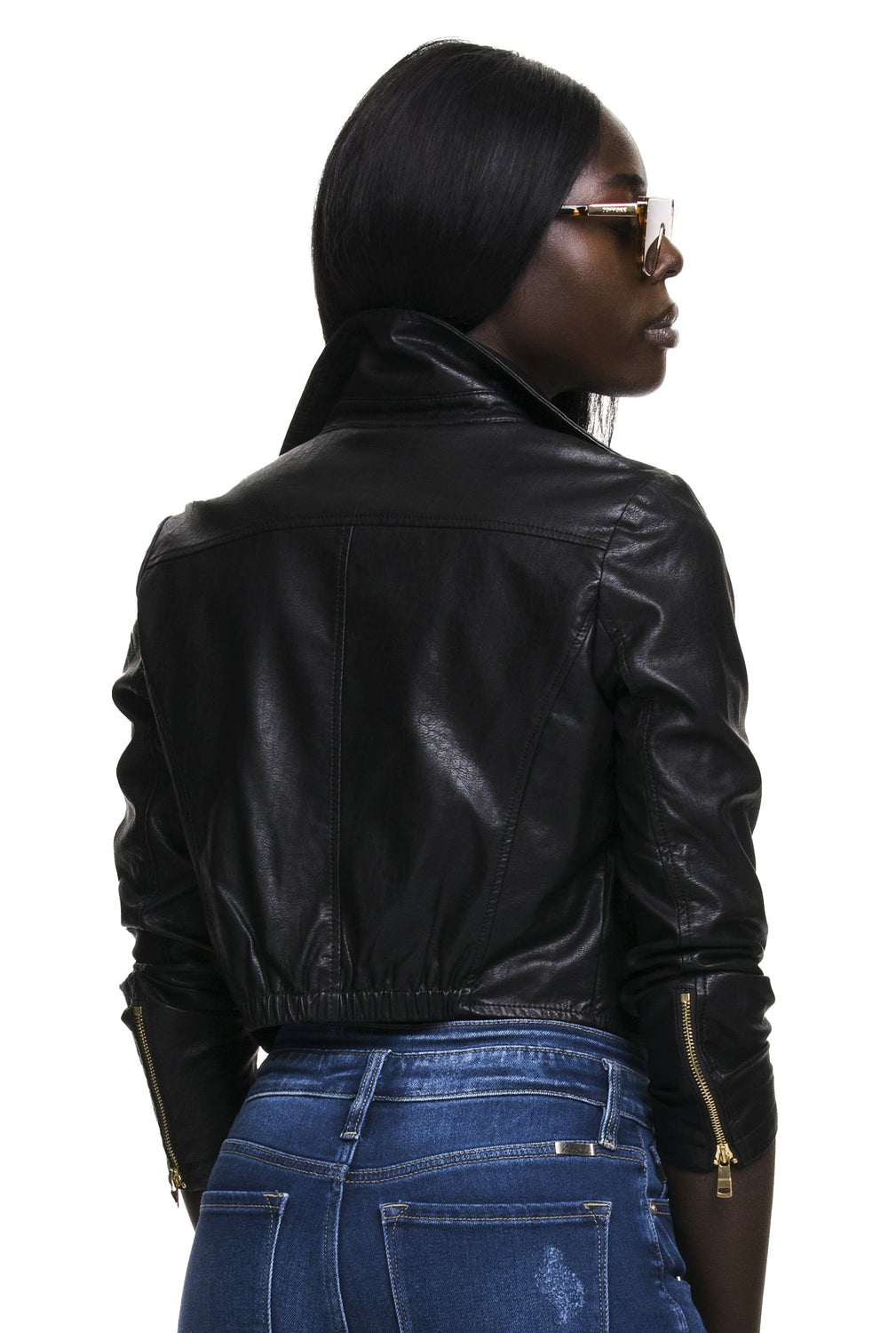The Rebel Cropped Gold Moto Jacket - Black - Expressive Collective CO.