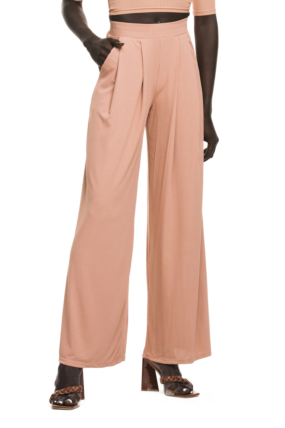 Brigitte Taupe Ribbed Wide Leg Pants - Expressive Collective CO.
