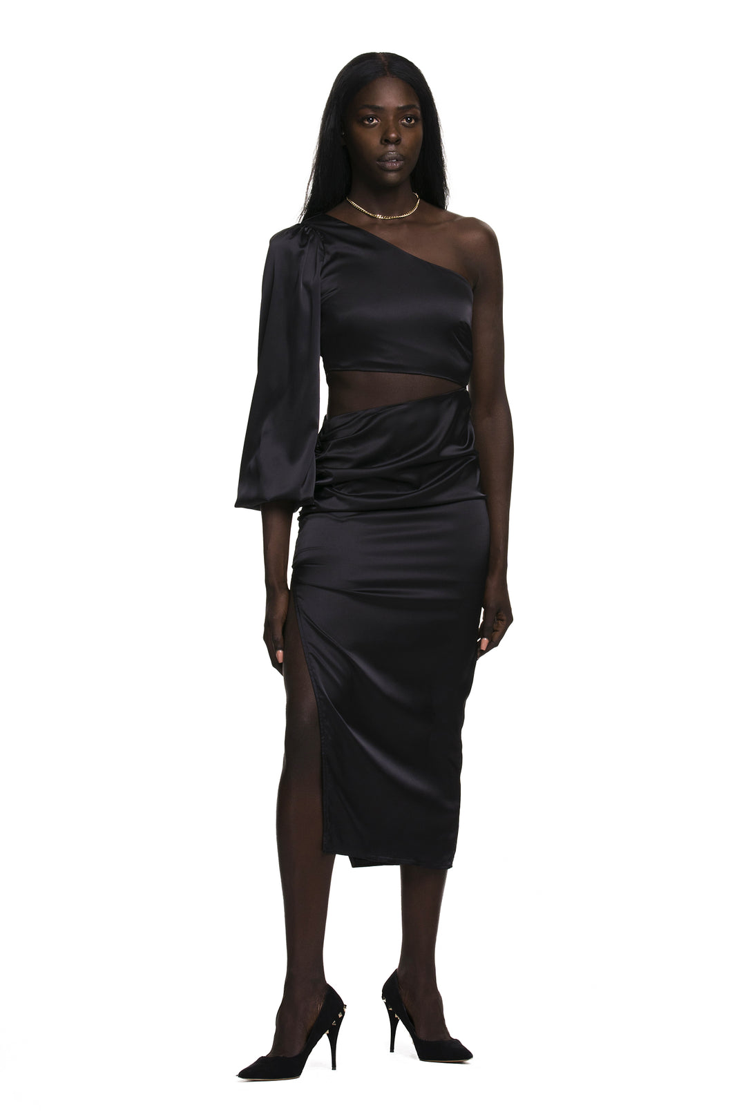 Christabel Black Asymmetrical Midi Dress - Expressive Collective CO.