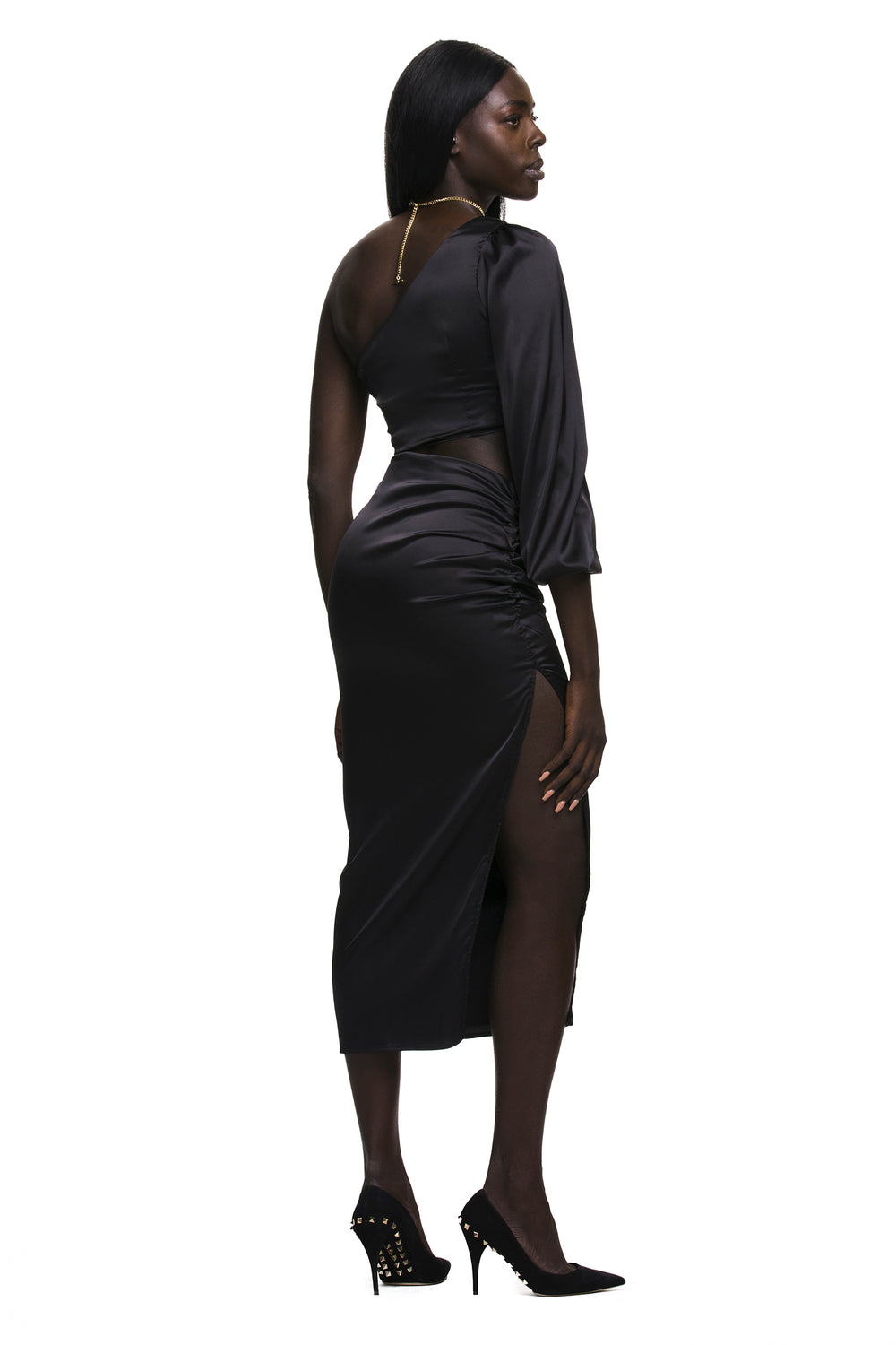 Christabel Black Asymmetrical Midi Dress - Expressive Collective CO.
