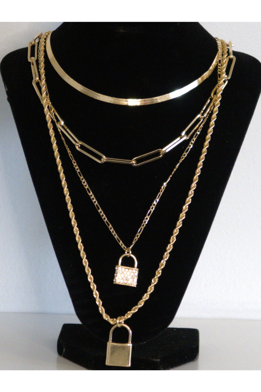 The New Yorker Layered Pad Lock Rhinestone Necklace - Expressive Collective CO.