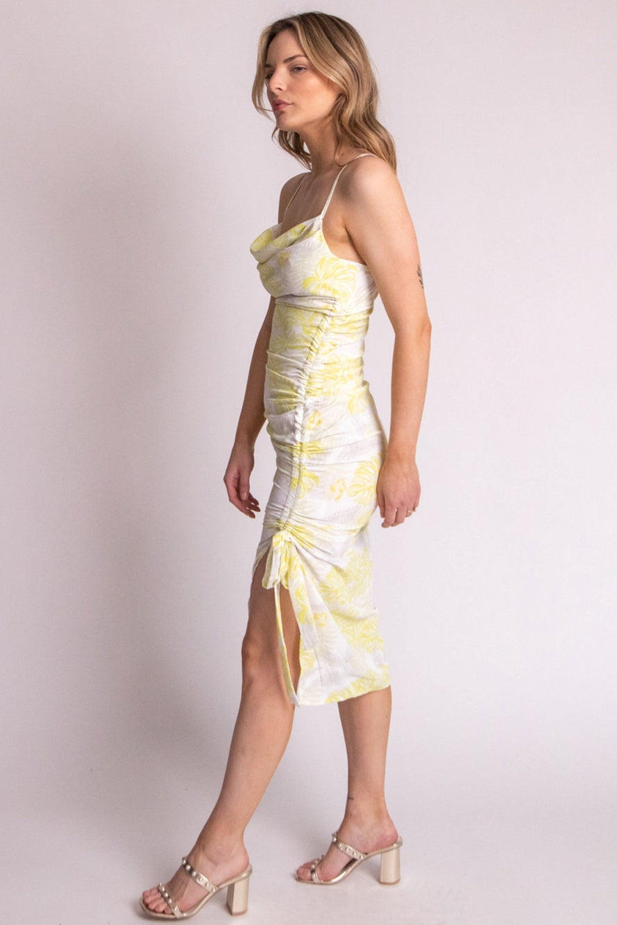 Le Tropical Yellow Floral Rouched Dress - Expressive Collective CO.