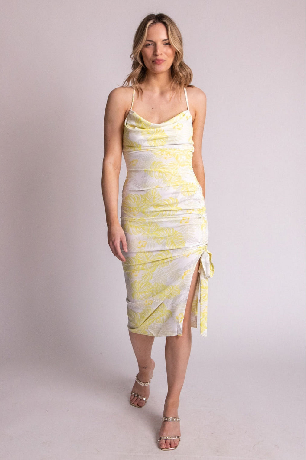Le Tropical Yellow Floral Rouched Dress - Expressive Collective CO.