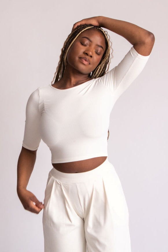 Brigitte Ribbed 3/4 Sleeve Crop Top - Expressive Collective CO.