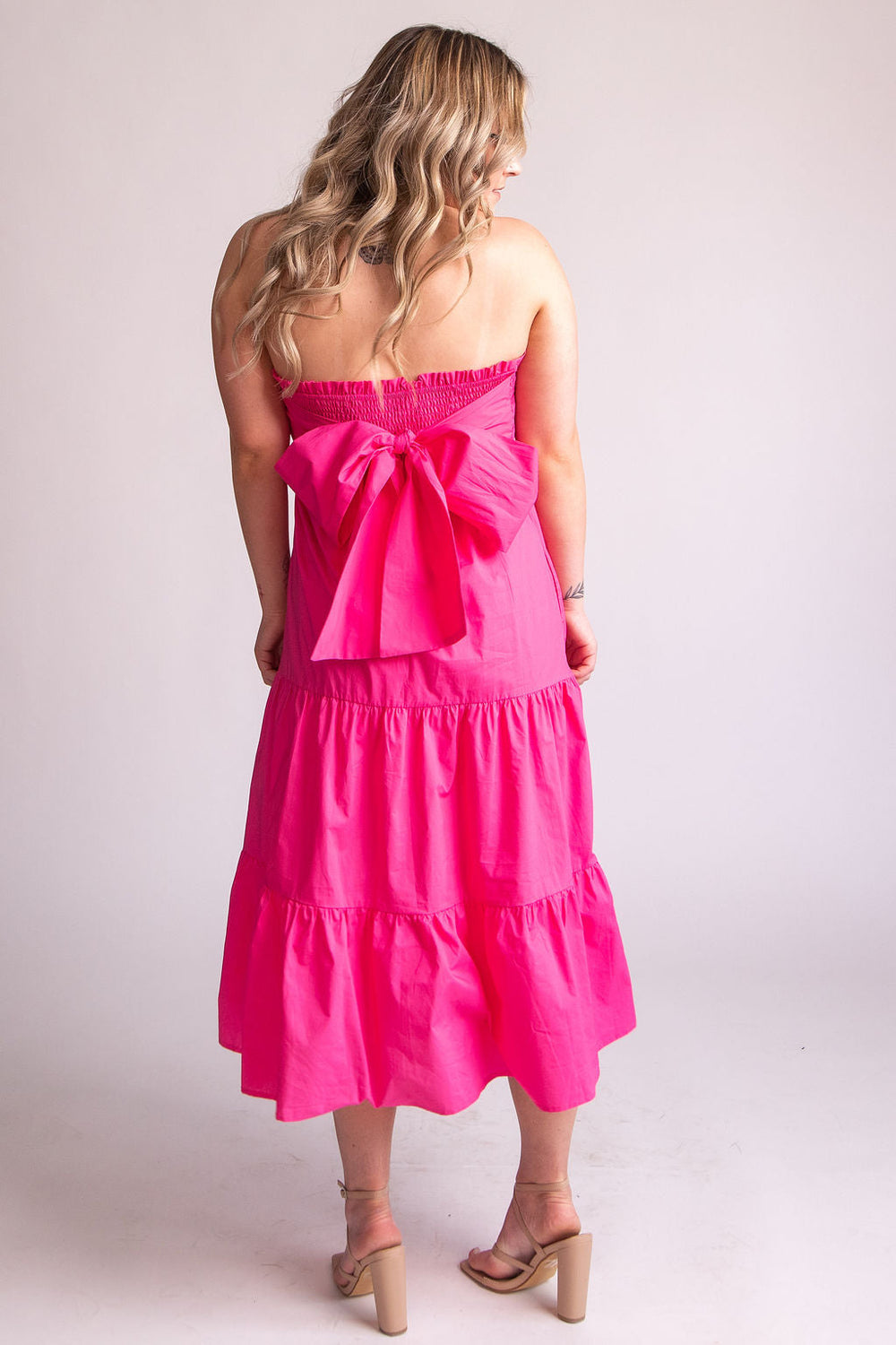 Tie-Back Strapless Midi Tiered Dress - Expressive Collective CO.