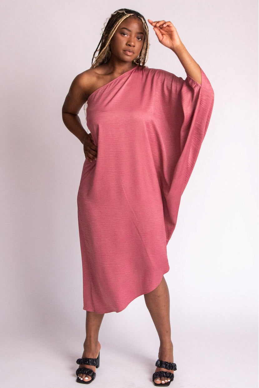 Venetian Satin Crepe One Sleeve Asymmetrical Dress - Expressive Collective CO.