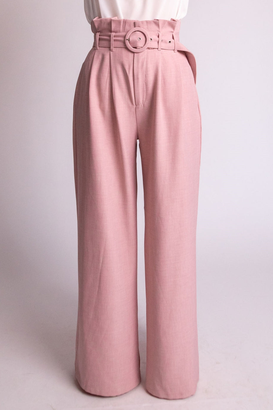 Rosé Paperbag Wide Leg Pleated Trouser - Expressive Collective CO.