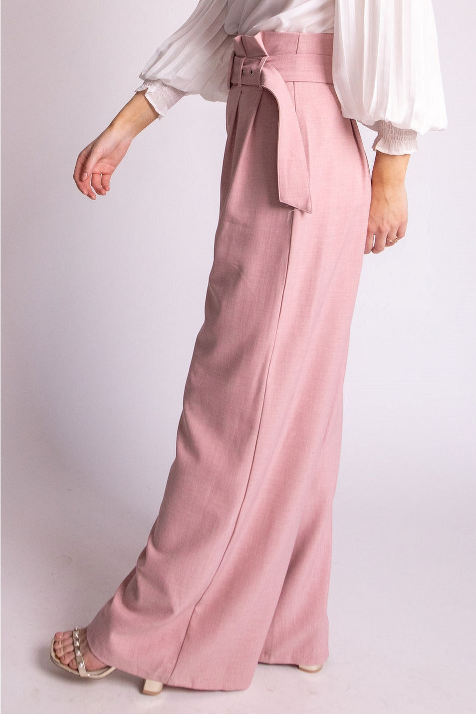 Rosé Paperbag Wide Leg Pleated Trouser - Expressive Collective CO.