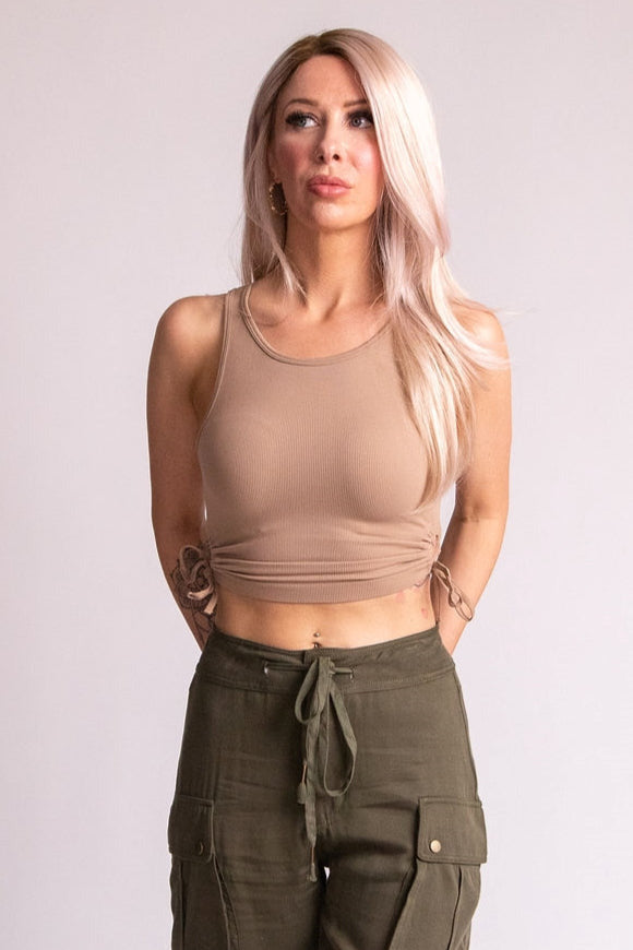 body skim rouched crop cut out tank