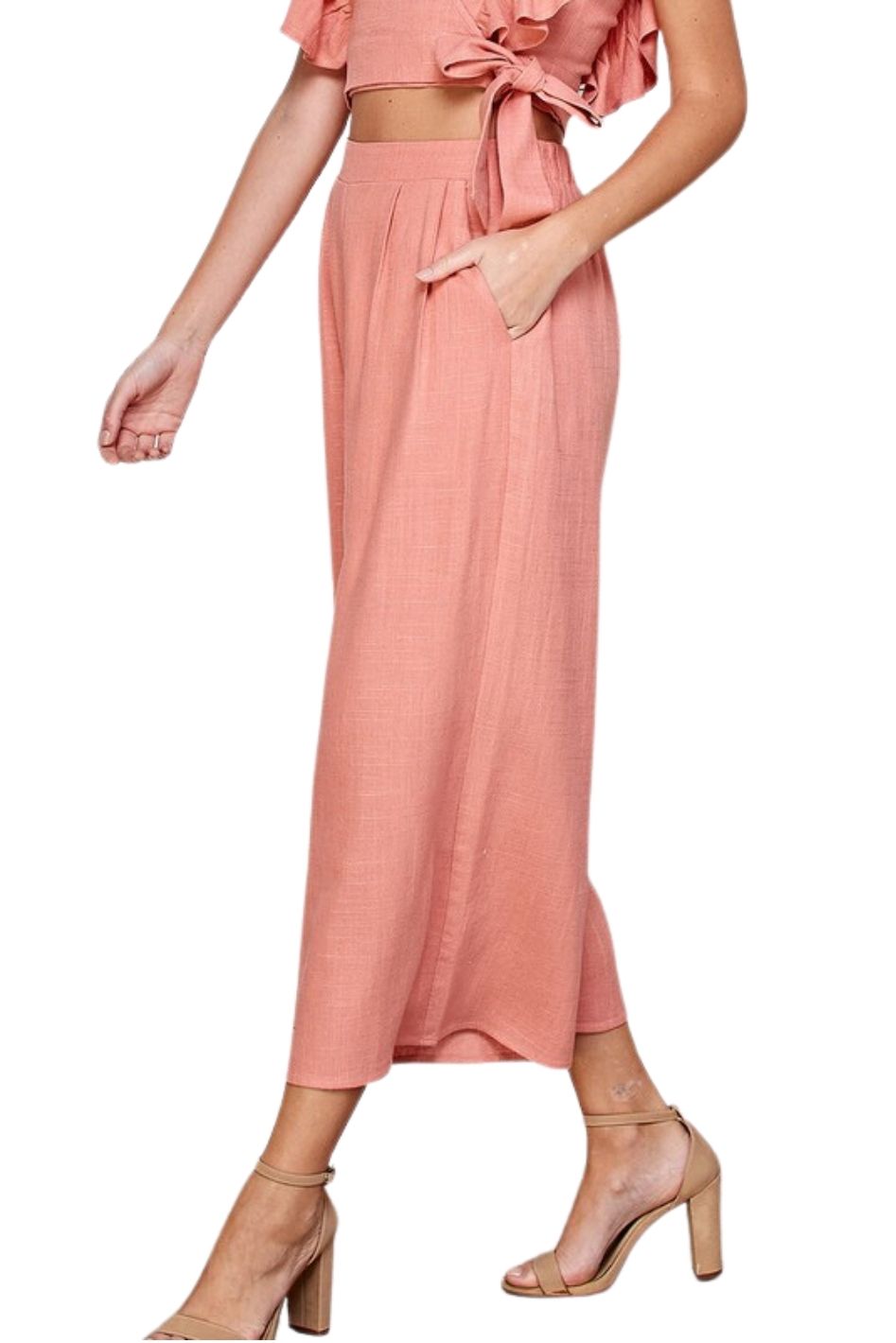 Coral Breeze Fit and Flare Linen Pants - Expressive Collective CO.