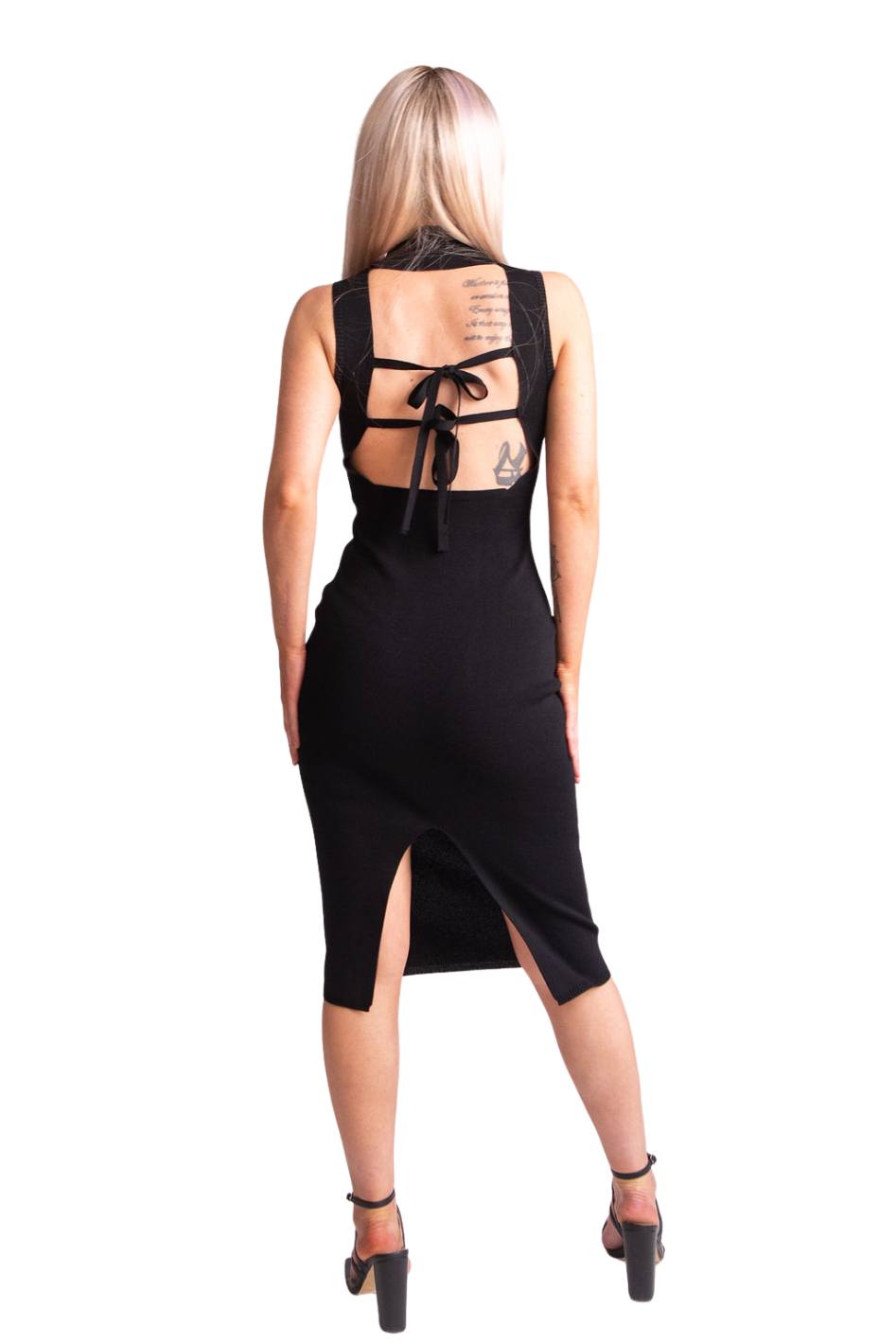 Backless Belle: The Sleeveless Little Black Midi Dress - Expressive Collective CO.