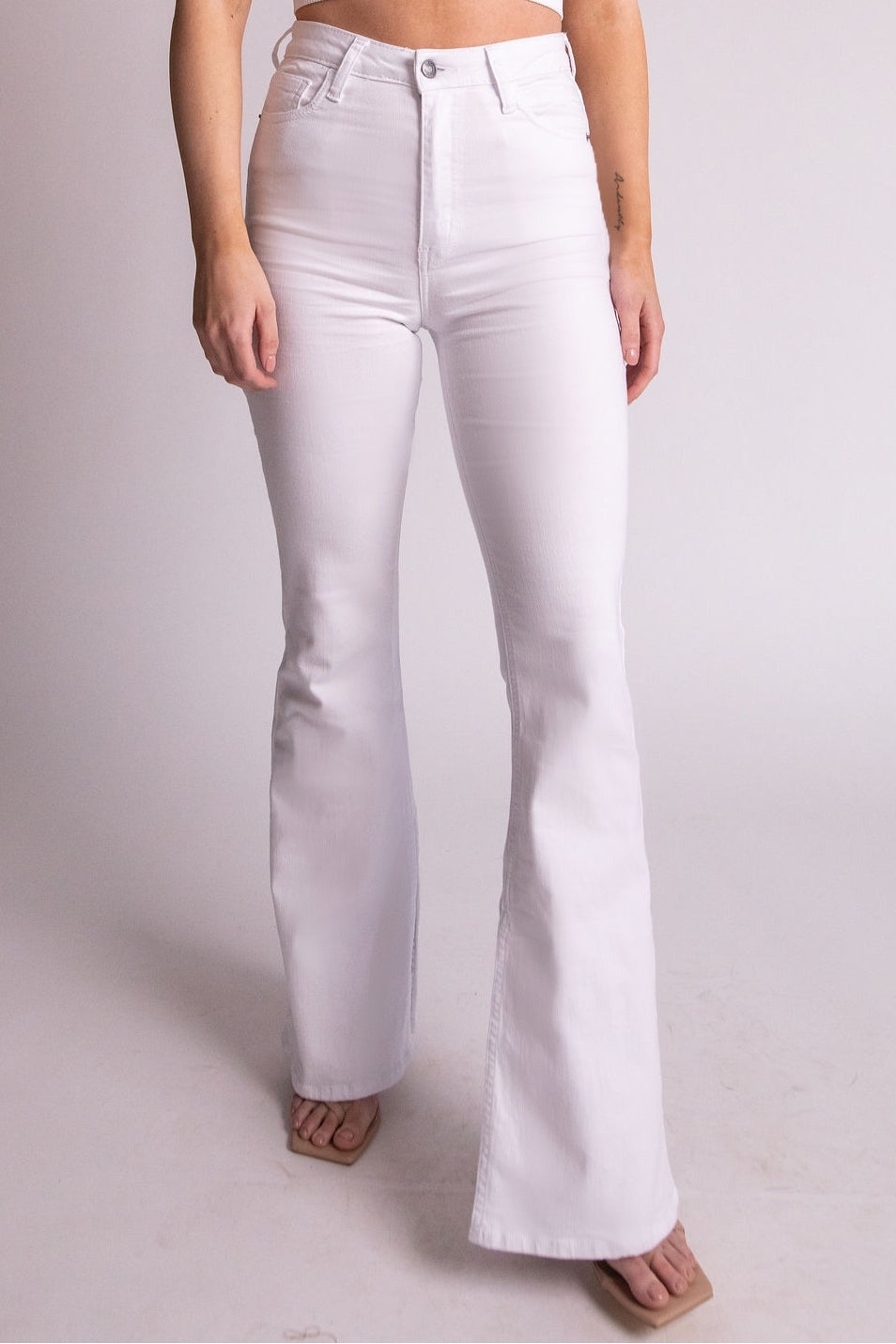 The Retro White High Rise Long Slit Flare - Expressive Collective CO.