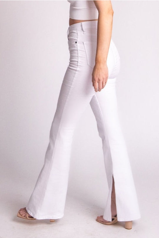 The Retro White High Rise Long Slit Flare - Expressive Collective CO.